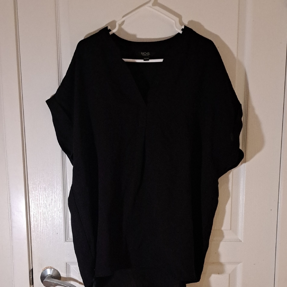 152 - RACHEL by Rachel ROY lightweight Women's Black V-Neck Short Sleeve Blouse - Picture 5 of 10